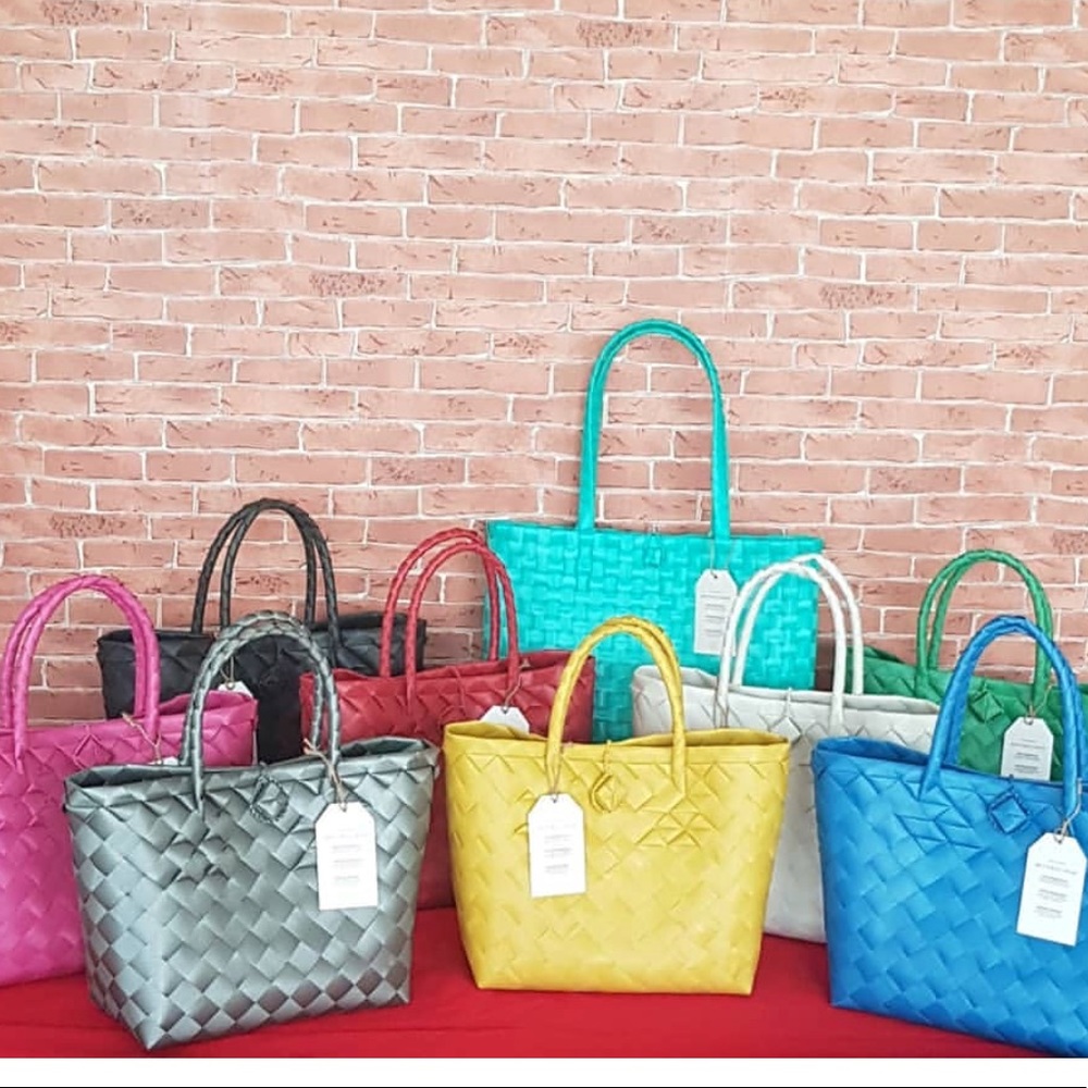 Hand made bags made of reusable plastics